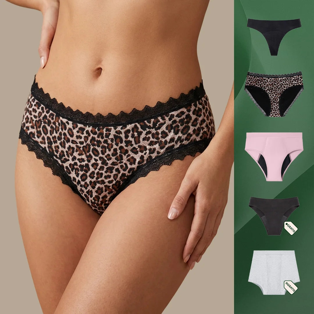 Menstruatie ondergoed bundel, samengestelde set met vijf verschillende slips