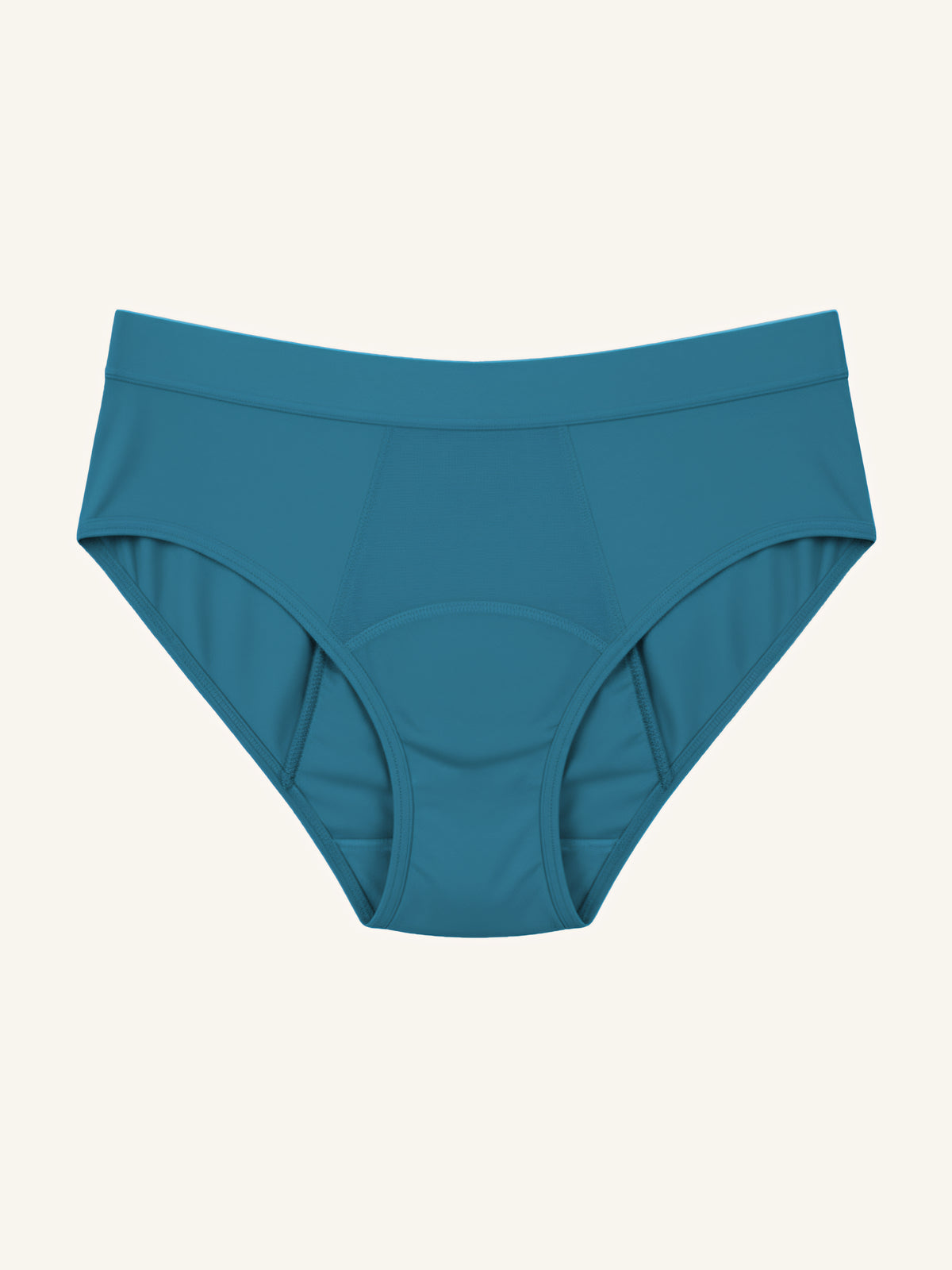 Menstruatie ondergoed groen, losse hugger brief in vooraanzicht tegen een lichte achtergrond