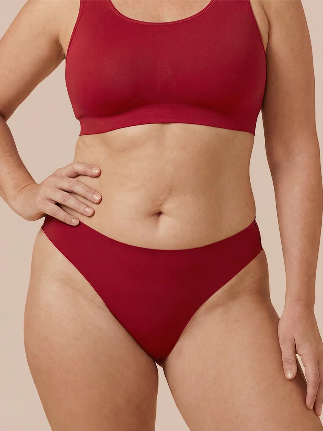 Braziliana senza cuciture | Lievi perdite urinarie | Ultra morbido e senza cuciture | 100% anti-perdita e Cotone Organico | Rosso