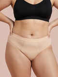 Menstruatie ondergoed apricot, close-up van gedragen invisible hugger aan de voorkant